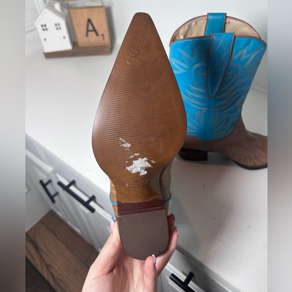 Vintage Guess by Marciano Western Cowboy Boots Brown & Turquoise Women 8 Leather - Picture 8 of 8